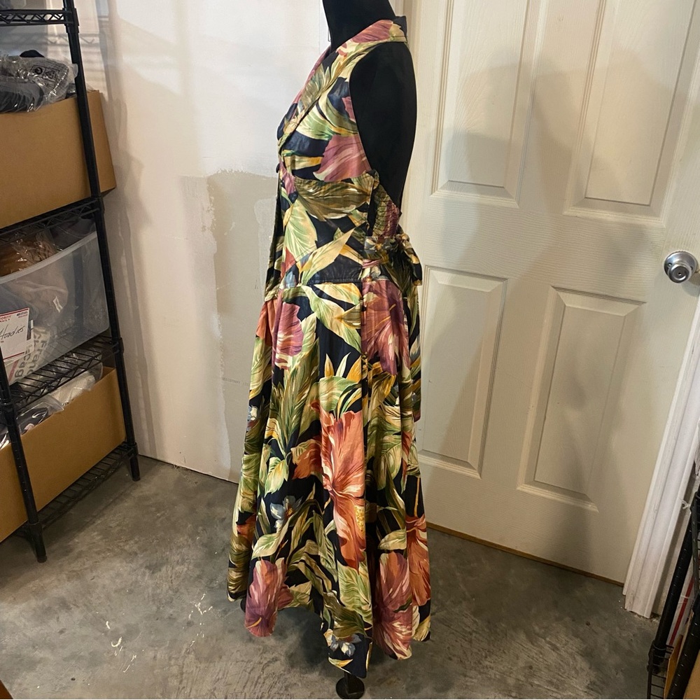 Neiman Marcus Tropical Floral Maxi Dress Halter MIDI Pockets Button Down A line - Picture 15 of 15